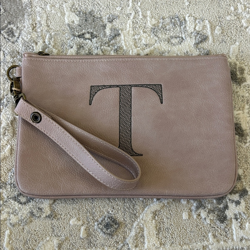 Pink Wristlet Clutch with T Monogram